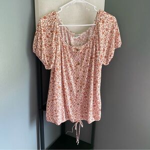NAIF Pink Puff Sleeve Ruched Blouse
